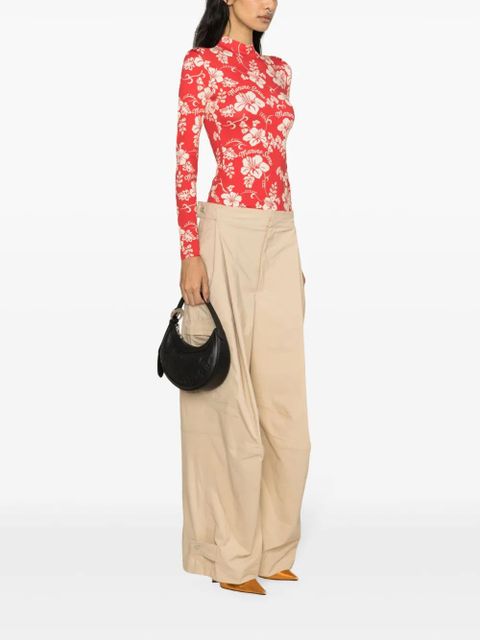 Marine Serre botanical-print high-neck T-shirt - Red