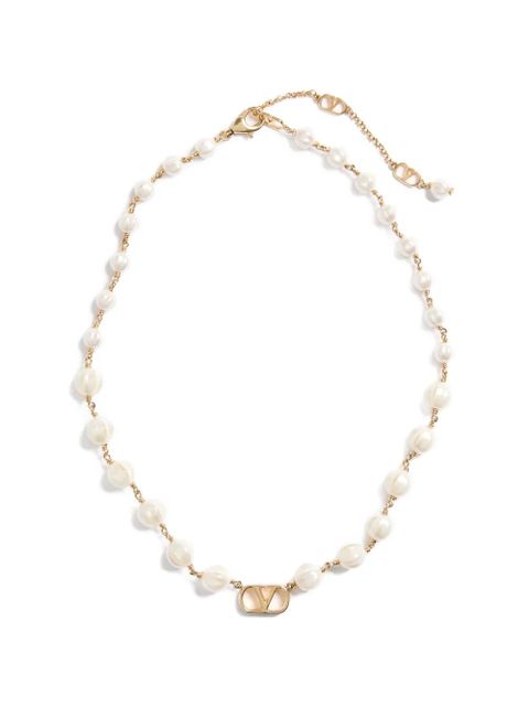 Valentino Garavani Vlogo Signature necklace in metal and glass beads - Gold - zdjęcie produktu nr 1
