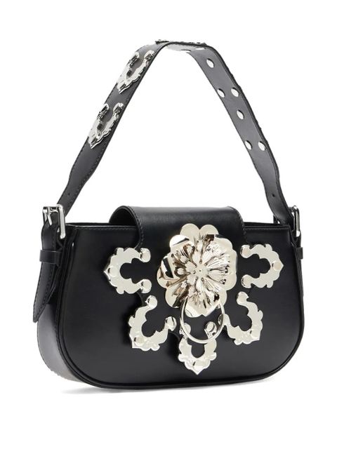 Blumarine flower-embellished leather shoulder bag - Black