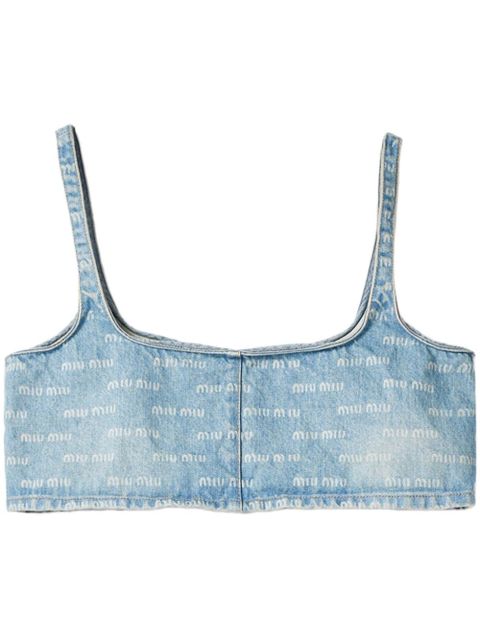 Miu Miu logo-print denim crop top - Blue - zdjęcie produktu nr 1