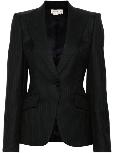 Alexander McQueen single-breasted pinstripe blazer - Blue - zdjęcie produktu nr 1