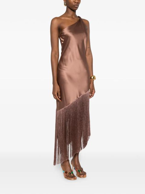 PINKO one-shoulder fringed dress - Brown
