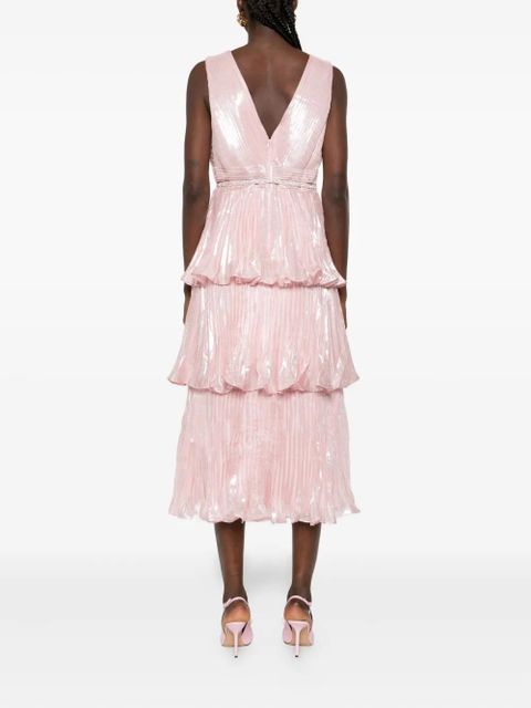 Self-Portrait pleated V-neck dress - Pink