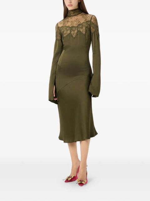 Blumarine lace-detail high-neck midi dress - Green