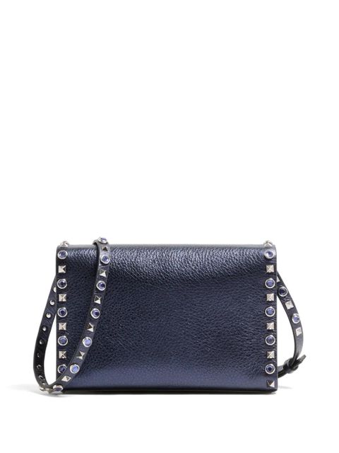 Valentino Garavani Rockstud small shoulder bag in Laminated calfskin with cabochon stones - Blue