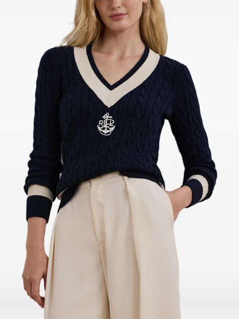 Lauren Ralph Lauren cable-knit V-neck sweater - Blue - zdjęcie produktu nr 1