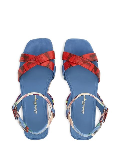 Ferragamo floral-print buckled ladies sandals - Blue