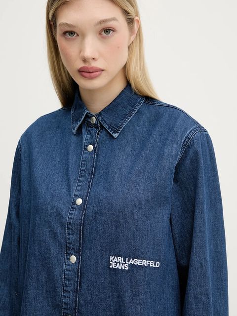 Karl Lagerfeld Jeans koszula jeansowa damska kolor granatowy regular z kołnierzykiem klasycznym A3W11002 - zdjęcie produktu nr 2