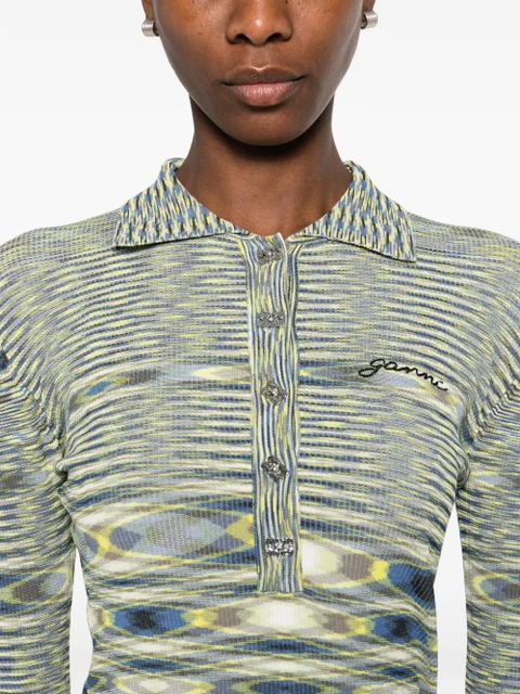 GANNI long-sleeve knit polo top - Neutrals