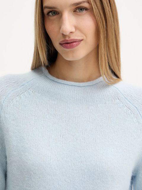 BOSS Orange sweter z dodatkiem wełny damski kolor niebieski lekki z półgolfem 50548930