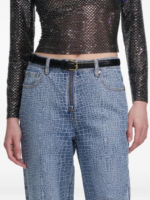 Self-Portrait crocodile-effect straight jeans - Blue