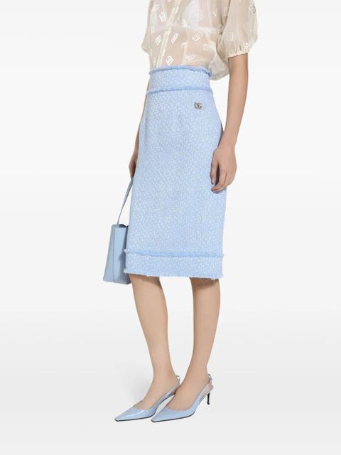 Dolce & Gabbana DNA appliqu�-logo tweed straight skirt - Blue
