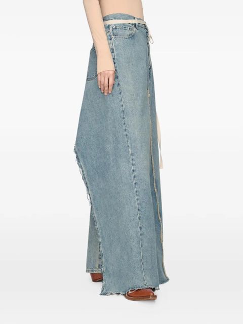 Maison Margiela frayed string-detail maxi cotton skirt - Blue