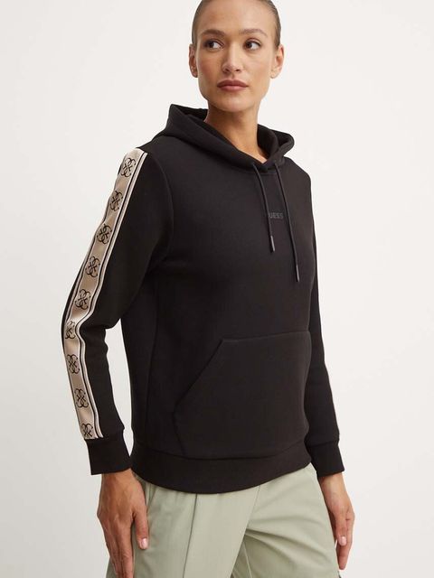 Guess bluza CARLA damska kolor czarny z kapturem z aplikacją V4YQ11 KB3P2 - zdjęcie produktu nr 1