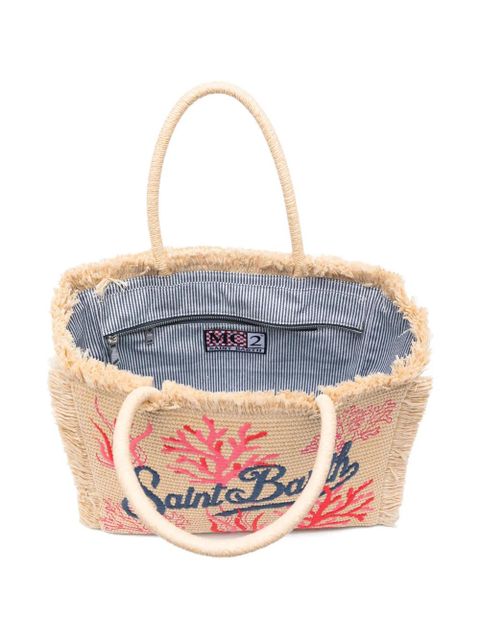MC2 Saint Barth Vanity coral-embroidered tote bag - Neutrals