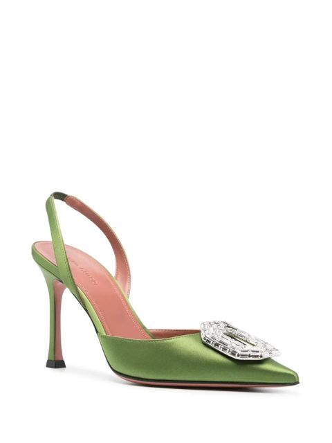 Amina Muaddi Camelia 95mm crystal-buckle pumps - Green - zdjęcie produktu nr 2