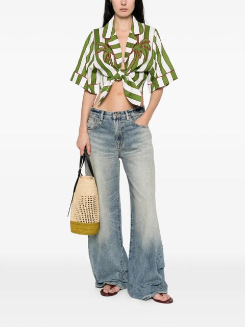 FARM Rio striped short-sleeve cropped blouse - Green - zdjęcie produktu nr 2