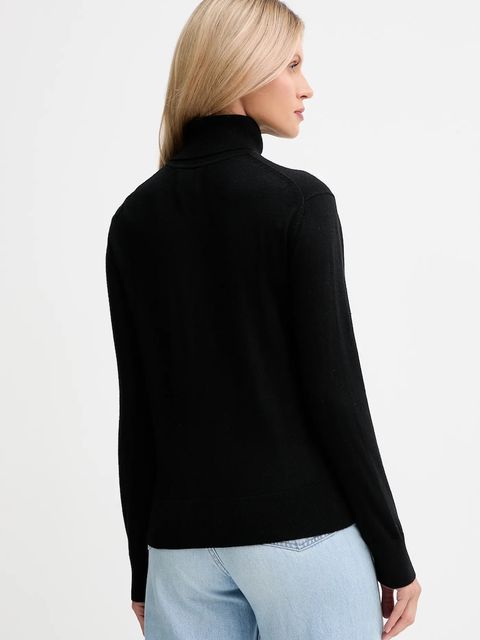 Calvin Klein sweter z dodatkiem wełny damski kolor czarny lekki z golfem LV044D371G