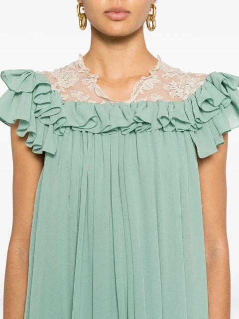 Chloé ruffled lace mini dress - Green