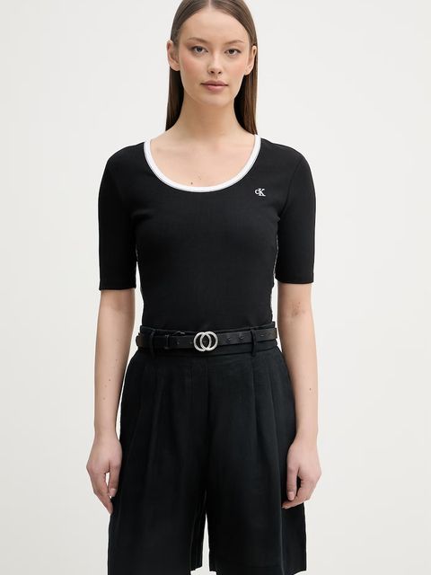 Calvin Klein Jeans T-shirt damski bawełniany z elastanem - zdjęcie produktu nr 1