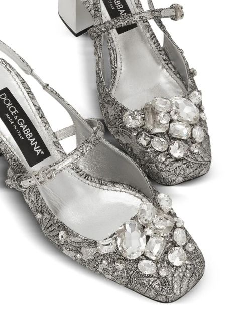 Dolce & Gabbana 60mm embroidery slingback pumps - Silver