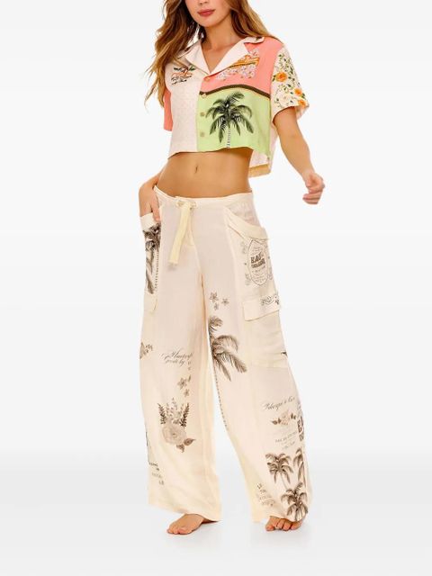 Agua By Agua Bendita floral-palm print crop shirt - Neutrals