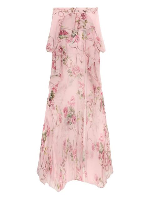 Blumarine floral-print silk long skirt - Pink