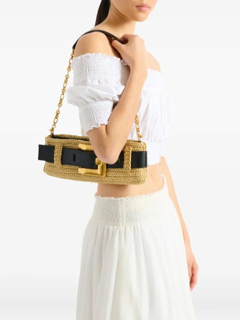 Balmain Anthem clutch bag in smooth leather and crochet - Neutrals