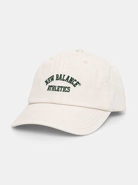 New Balance czapka z daszkiem bawełniana kolor beżowy z aplikacją LAH43014LIN