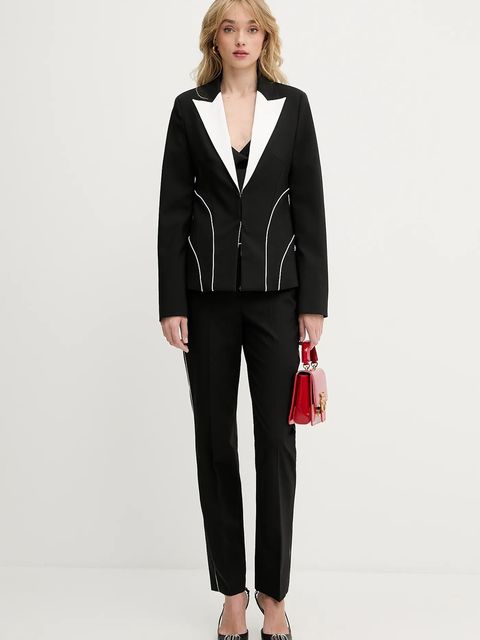 Karl Lagerfeld spodnie z domieszką wełny damskie kolor czarny proste high waist A3W10094 - zdjęcie produktu nr 2