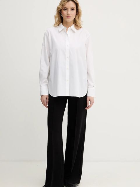 Tommy Hilfiger koszula bawełniana damska kolor beżowy relaxed z kołnierzykiem klasycznym WW0WW48190 - zdjęcie produktu nr 2