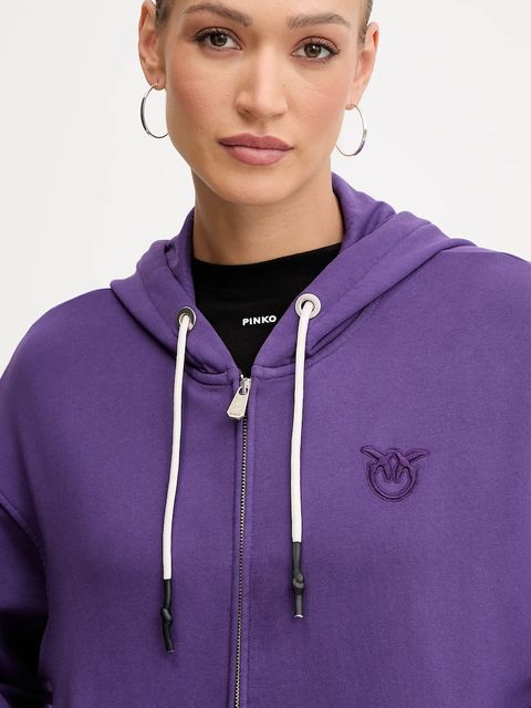 Pinko bluza bawełniana damska kolor fioletowy z kapturem gładka 105509 A2RB