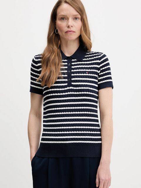 Tommy Hilfiger sweter bawełniany damski kolor granatowy lekki WW0WW41474 - zdjęcie produktu nr 1