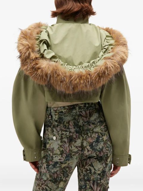 GANNI fur-trimmed cropped jacket - Green