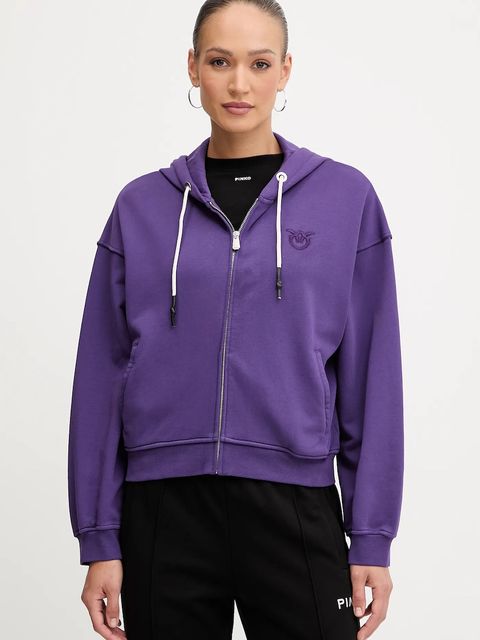 Pinko bluza bawełniana damska kolor fioletowy z kapturem gładka 105509 A2RB - zdjęcie produktu nr 1