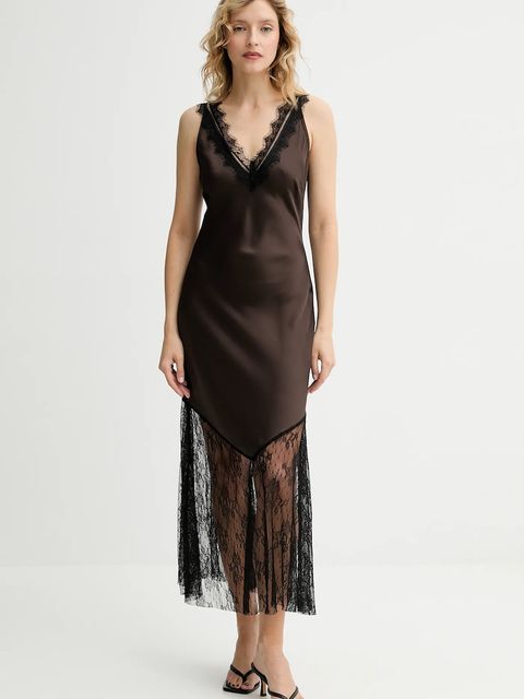 Answear.LAB sukienka kolor brązowy maxi rozkloszowana