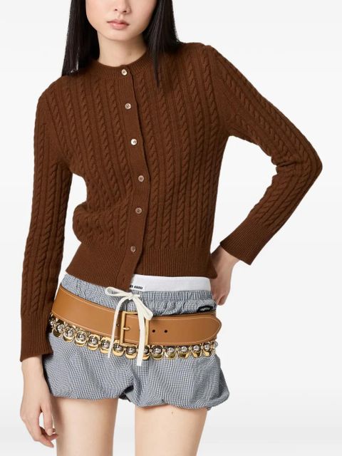 Miu Miu cable-knit logo cardigan - Brown - zdjęcie produktu nr 2