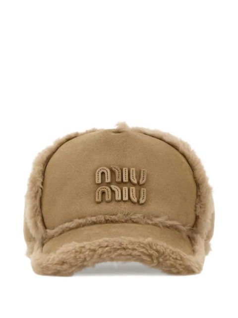Miu Miu shearling-trim baseball cap - Neutrals - zdjęcie produktu nr 1