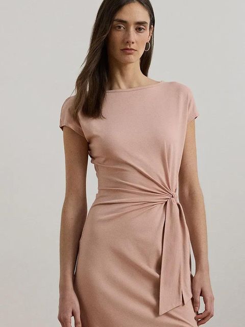 Lauren Ralph Lauren sukienka kolor pomarańczowy midi dopasowana 250964086