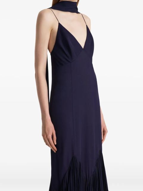 KHAITE Candita pleated V-neck slip midi dress - Blue