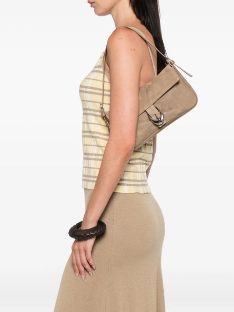 STAUD Harlow buckled suede shoulder bag - Grey