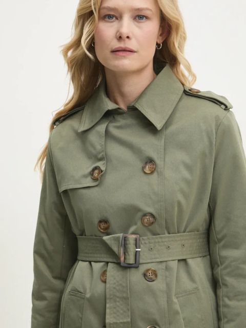 Answear.LAB trencz damski kolor zielony przejściowy dwurzędowy