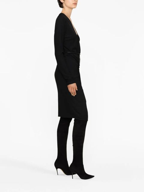 TOM FORD belted-waist V-neck dress - Black