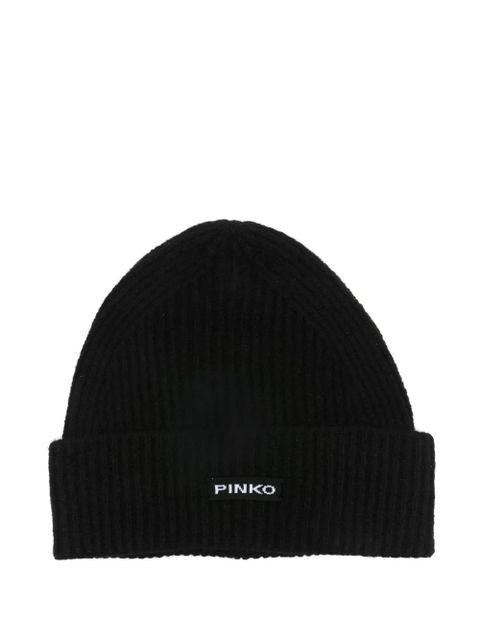 PINKO logo-detail beanie - Black