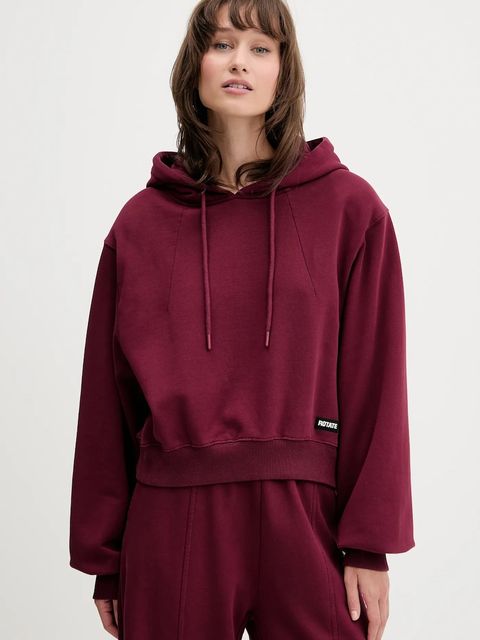 Rotate bluza bawełniana damska kolor bordowy z kapturem gładka 1143872734