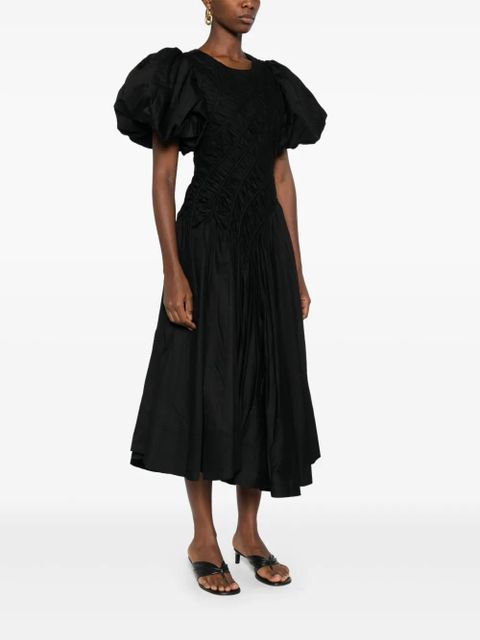 Aje puff-sleeved smocked midi dress - Black