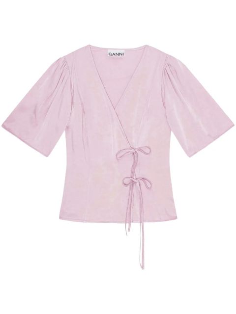 GANNI V-neck wrap blouse - Pink