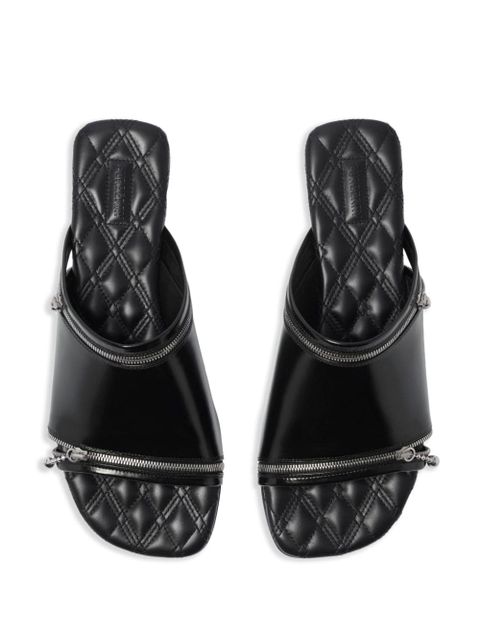 Burberry decorative-zip flat leather sandals - Black