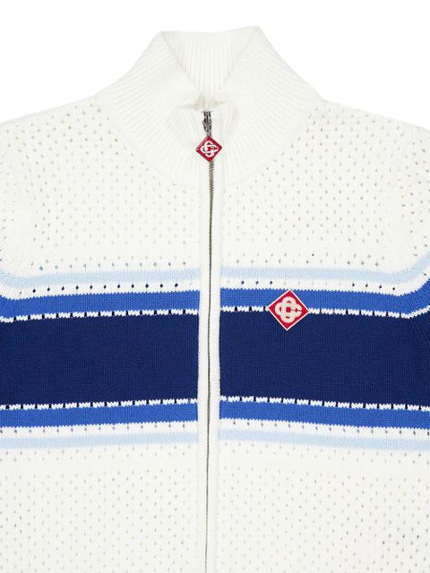 Casablanca striped pointelle-knit cardigan - White