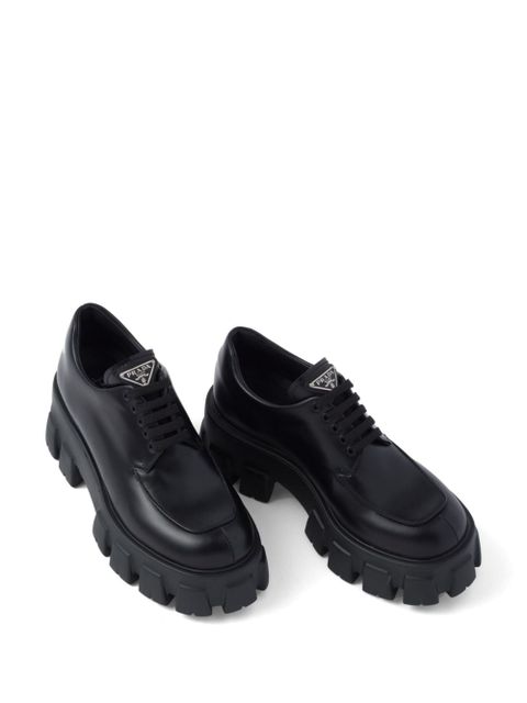 Prada Monolith brushed leather lace-up shoes - Black